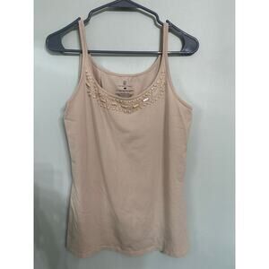 New York & Company Embellished Tank Top | Beige | Size L